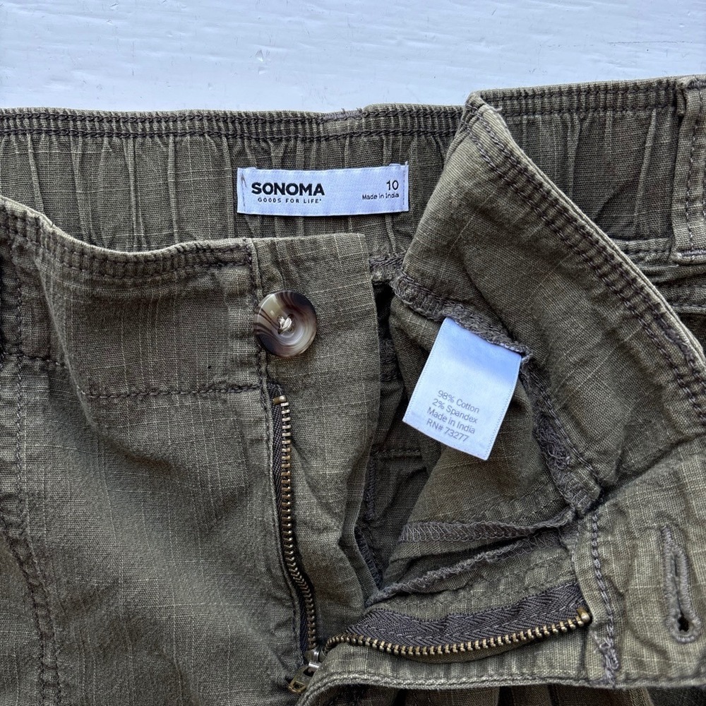 Women 10 Jogger Pant Olive Green Cotton Cargo Stretch Elastic Waist Neutral Boho - Picture 5 of 8
